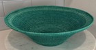 Handwoven Teal Sisal Basket Bowl 12    Artisan Woven Decorative Pedestal
