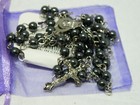 Black Bead Rosary Large Crucifix The Virgin Mary Jesus Medal Inri Cross 