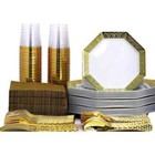 Lacetagon Collection Disposable Gold Plastic Tableware Set Wedding Party Package