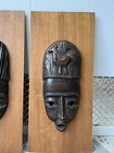 Tribal Vintage Wood Carved African Masks Hanging Wood Large Heavy Lot Of 2