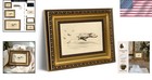 Vintage Gold Framed Wall Art Antique Terrier Sketch Running Dog Wall Decor 9x11 