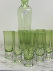 Block Crystal Green Color Glass Decanter   12 Shot Glasses