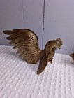 Vintage Brass bronze Heavy Cast Metal Pair Of Fighting Rooster Sculptures 6 5  9 
