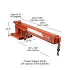 Titan Fork Mounted Adjustable Hoist Pivoting Jib Boom Crane  84  - 138 