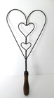 Vintage 15  Twisted Metal Wire Hearts Inside A Heart Wooden Handle Rug Beater