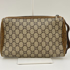 Vintage Gucci Clutch Bag Gg Plus Pvc Leather Brown With Certificate Of Authentic