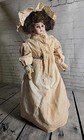 Antique Ernst Heubach Bisque Head Doll Kid Leather Body Stationary Glass Eyes