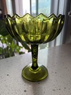 Vtg     Indiana Glass Lotus Blossom Pedestal Compote Olive Green Candy Bowl     Mcm