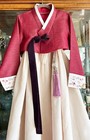 Xl Traditional Women Hanbok Wine Jacket W  Hand Embroidered Cuffs   Cream Skirt