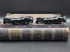 Retro Mid-century Modern Black Glazed Red Clay Panther Statues Made In Japan