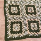 Vintage Afghan Granny Square Throw Blanket Green Gold Handmade 70s Earthy 42x58