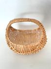 Small Woven Basket W  Handle Plastic Lined Rustic Farmhouse Decor