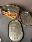 Vintage Oval Tin Lithograph Lunchbox With Airplane And Traveler Graphics