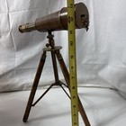 Vintage Brass Nautical Telescope With Wooden Tripod Stand Leather Wrap Decor 13   