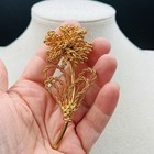 Vintage Large Floral 3 5  Gold Tone Textured Flower Brooch Pin