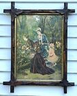 Antique Pr 1870 s Prints In Oak Leaf Frames - Can You Talk Aunties Flower Garden