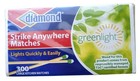  300 Per Box  Diamond Strike Anywhere Matches Vintage 1 Box Free Shipping