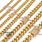6-18mm Miami Cuban Link Chain Necklace Men Cz Clasp Gold Plated Stainless Steel