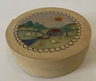 Vintage  wooden Round Cheese Box Style   Handmade Art Primitive Folk Design 6 25