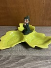 Rare Vintage 1950s Gilner Pixie Elf Three Leaf Ceramic Tray Green Sitting Elf
