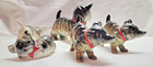 5 Ceramic Cats Kittens Red Collar Bows Vtg Retro