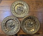 Set Of 3 Vintage Brass   finish Galleon Ship Wall Plates 11 5    Made In England