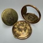 Vintage Brass Guilloche Enamel Powder Compact Mirror Vanity Case Makeup Box