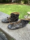 Antique Victorian High Leather String Lace Up Baby Boots Little Metal Buckles