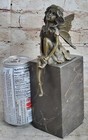 Young Child Winged Fairy Angel Bronze Sculpture Statue Figure Art On Marble Base