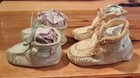 2 Pr  Antique Baby doll Shoes moccasins 1940 s  White Cream Leather  3 5 8   4  