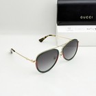 Gucci Gg0062s 003 Aviator Sunglasses Green Red Gold Frame Gray Lens 57mm