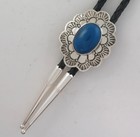 Sterling Silver Deep Blue Stamped Scalloped Southwestern Bolo Tie