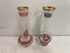Vintage Enesco Japan Pair Of Art Glass Hand Painted Floral Bud Vases