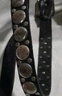 Vintage Men   s Black Leather Western Studded Concho Belt Silver Buckle Size 34