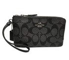 Coach F87591 Signature Pvc Double Corner Zip Wristlet Black Smoke Silver Zip Nwt