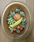 Ceramic Wall Plaque Set Fruit Flowers Hobbyist Pieces Wood Look-vintage