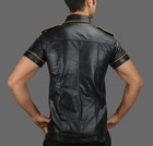 Awanstar Leather Shirt With Yellow Tucks  Nappa Leather Shirt  Chemise Cuir Leather Shirt