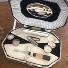 Vintage Bakelite Nail Manicure Vanity Set In Mirrored Coffin Storage Travel Box