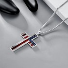 American Flag Cross Necklace Stainless Steel 24in Chain Mens Patriotic Gift