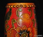 Collect China Old Wood Painted Butterfly Peony Musical Instrument Drum Statue