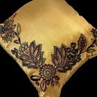 Croscill Floral Embroidered 15 x 15  Throw Pillow Gold Decor Corded Trim Euc