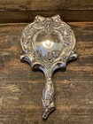Antique Victorian Art Nouveau Hand Mirror   Brush Silver Plate Lady   Flowers