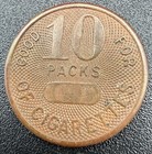 Wwii Era Vintage Brass Trade Token Good For 10 Packs Cigarettes Usa 1940s Rare