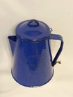 Vintage Enamelware Coffee Pot Blue White Speckled Graniteware Camping Cowboy 9 