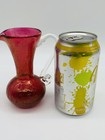 Vintage Mcm 5  Ruby Cranberry Crackle Glass Ewer Pitcher Applied Handle