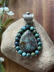 Navajo Native American Handmade Sterling Silver Turquoise Cluster Pendant Ky