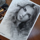 Original Charcoal Drawing  Beautiful Girl Portrait  Black And White Art