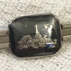 Vtg Sterling Silver Cuff Links And Tie Clip Set 1950 s Siam Niello Etched Temple