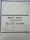 Antique 1878 Burial Notice Mrs  C  R  Youree Gallatin  Tn Death Ephemera Church