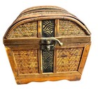 Vintage Style Wooden Rattan Chest Asian Jewelry Box Rustic Boho Storage Trunk